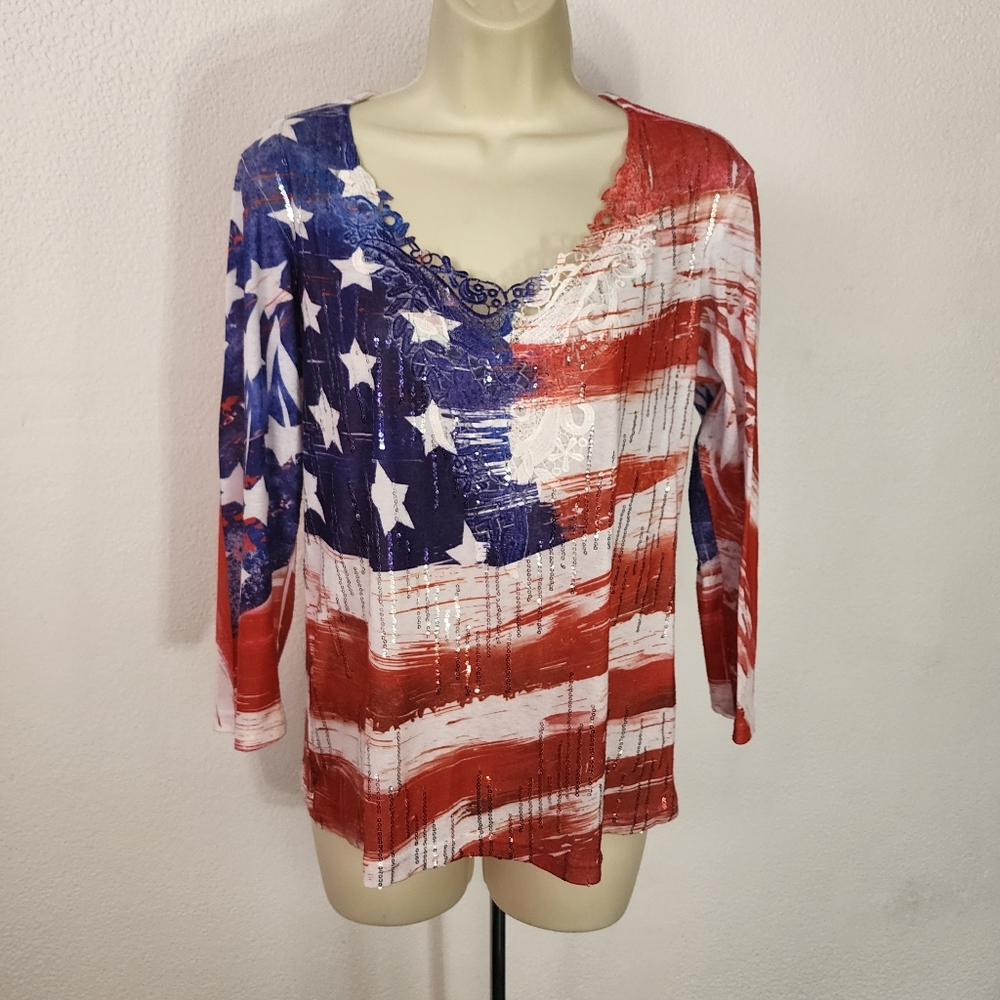 Impulse California Patriotic Stars And Stripes Shirt Red Size S - Picture 8 of 10